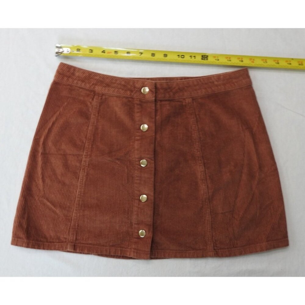 Forever 21 Rust Corduroy Button Front Mini Skirt Women's Sz 29 Jrs 11 Orange - Picture 5 of 7